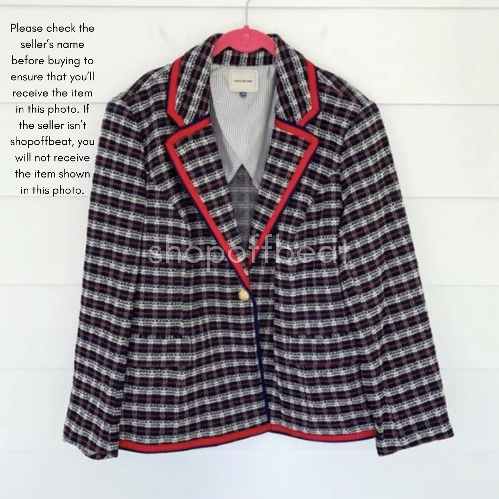 (60) NEW Court & Rowe Satin Trim Plaid Tweed Blazer Maritime Amour 20W Plus Size